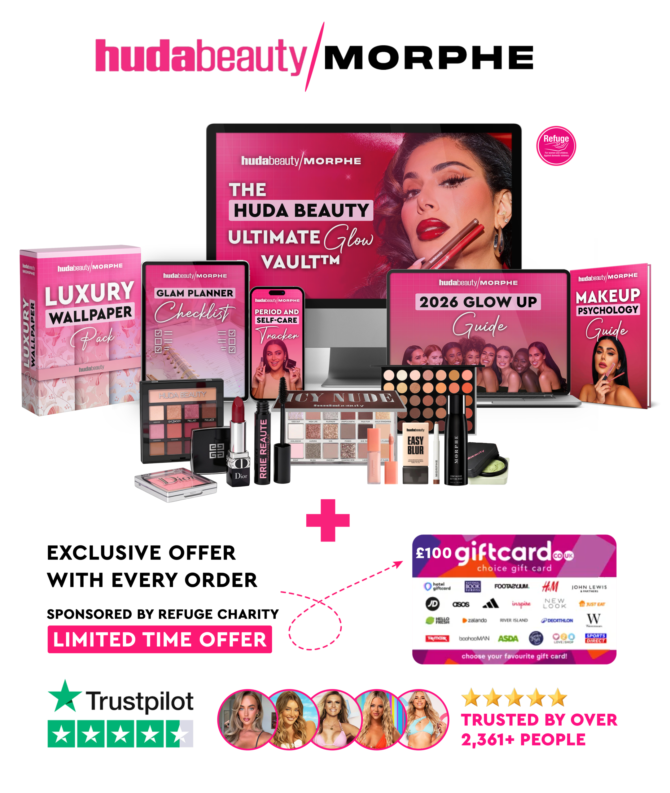 Huda Beauty Ultimate Glow Vault™ + €100 Gift Card (Limited Edition) – Supporting Refuge